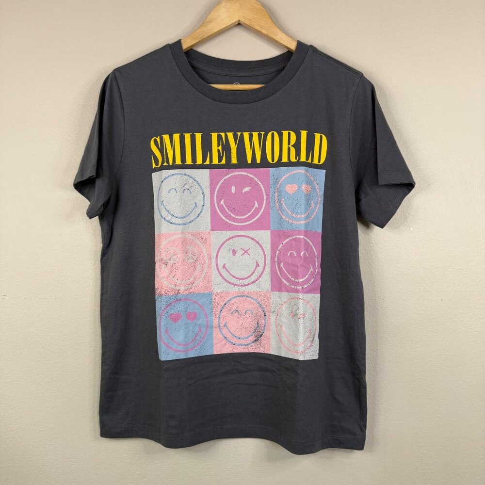 SmileyWorld Graphic T-Shirt Gray With Colorful Smileys Design Unisex Size L